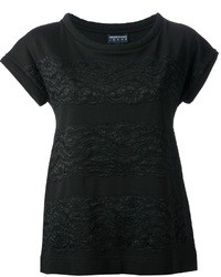 Женская черная кружевная футболка с круглым вырезом от Emporio Armani