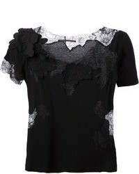 Женская черная кружевная футболка с круглым вырезом от Ermanno Scervino