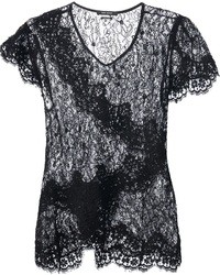 Женская черная кружевная футболка с круглым вырезом от Isabel Marant