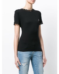 Женская черная кружевная футболка с круглым вырезом от Philipp Plein