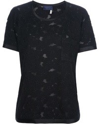 Женская черная кружевная футболка с круглым вырезом от Lanvin