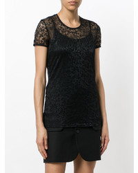 Женская черная кружевная футболка с круглым вырезом от Versace Collection