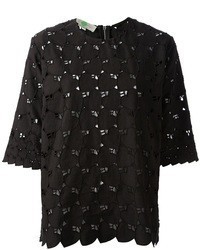 Женская черная кружевная футболка с круглым вырезом от Stella McCartney