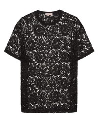 Мужская черная кружевная футболка с круглым вырезом от Valentino Garavani