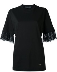 Женская черная кружевная футболка от Dsquared2