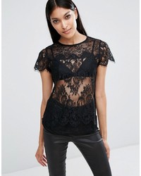 Женская черная кружевная футболка от Lipsy
