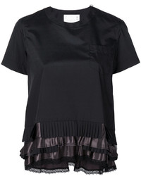 Женская черная кружевная футболка от Sacai