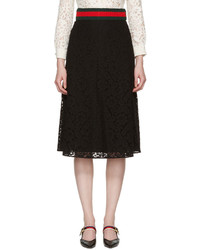 Черная кружевная юбка в горизонтальную полоску от Gucci