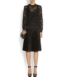 Черная кружевная юбка-миди со складками от Givenchy