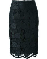 Черная кружевная юбка с цветочным принтом