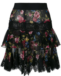 Черная кружевная юбка с цветочным принтом от Dolce & Gabbana