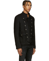 Мужская черная куртка в стиле милитари от Pierre Balmain