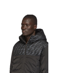 Мужская черная куртка-пуховик с принтом от Fendi
