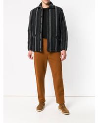 Мужская черная куртка-рубашка в вертикальную полоску от Maison Flaneur
