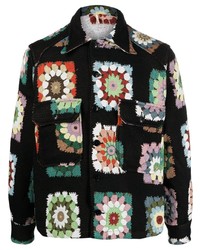Мужская черная куртка-рубашка с цветочным принтом от Sunflower