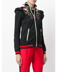 Женская черная куртка с цветочным принтом от Gucci