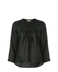 Черная льняная блузка с длинным рукавом от Matin