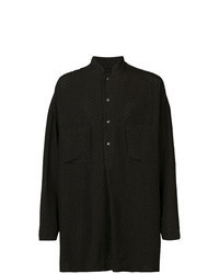 Черная льняная куртка-рубашка с вышивкой