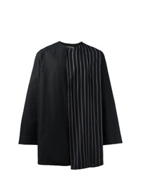Мужская черная льняная рубашка с длинным рукавом в вертикальную полоску от Yohji Yamamoto