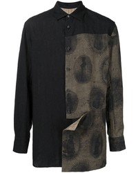 Мужская черная льняная рубашка с длинным рукавом в стиле пэчворк от Ziggy Chen