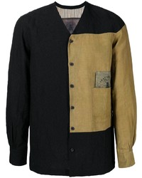 Мужская черная льняная рубашка с длинным рукавом в стиле пэчворк от Ziggy Chen