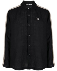 Мужская черная льняная рубашка с длинным рукавом с принтом от Palm Angels