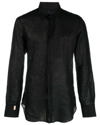 Мужская черная льняная рубашка с длинным рукавом от Billionaire