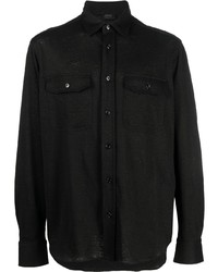 Мужская черная льняная рубашка с длинным рукавом от Brioni