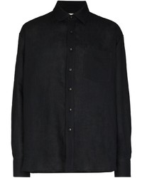 Мужская черная льняная рубашка с длинным рукавом от COMMAS