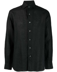 Мужская черная льняная рубашка с длинным рукавом от Corneliani