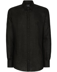 Мужская черная льняная рубашка с длинным рукавом от Dolce & Gabbana