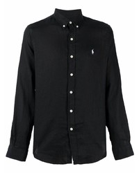 Мужская черная льняная рубашка с длинным рукавом от Polo Ralph Lauren
