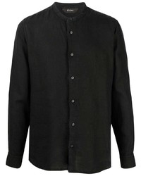 Мужская черная льняная рубашка с длинным рукавом от Z Zegna