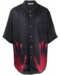 Мужская черная льняная рубашка с коротким рукавом с принтом от Acne Studios