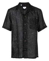 Мужская черная льняная рубашка с коротким рукавом с принтом от Brioni