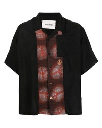 Мужская черная льняная рубашка с коротким рукавом с принтом от Story Mfg.