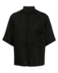 Мужская черная льняная рубашка с коротким рукавом от Costumein