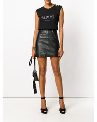 Женская черная майка с принтом от Balmain