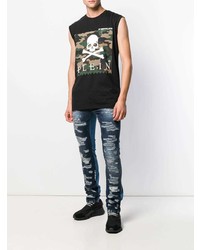 Мужская черная майка с принтом от Philipp Plein