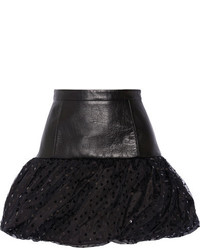 Черная мини-юбка из фатина с украшением от Saint Laurent
