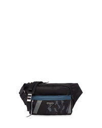 Мужская черная поясная сумка из плотной ткани от Prada