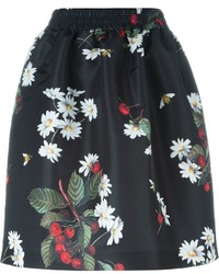 Черная пышная юбка с цветочным принтом от RED Valentino