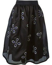 Черная пышная юбка с цветочным принтом