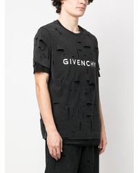 Мужская черная рваная футболка с круглым вырезом от Givenchy