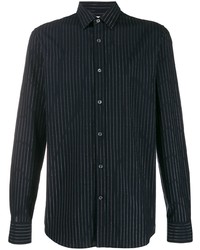 Мужская черная рубашка с длинным рукавом в вертикальную полоску от Alexander McQueen