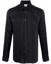 Мужская черная рубашка с длинным рукавом в вертикальную полоску от Alexander McQueen