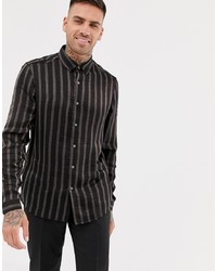 Мужская черная рубашка с длинным рукавом в вертикальную полоску от ASOS DESIGN