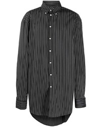 Мужская черная рубашка с длинным рукавом в вертикальную полоску от Balenciaga
