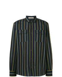 Мужская черная рубашка с длинным рукавом в вертикальную полоску от Bottega Veneta