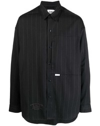 Мужская черная рубашка с длинным рукавом в вертикальную полоску от Izzue